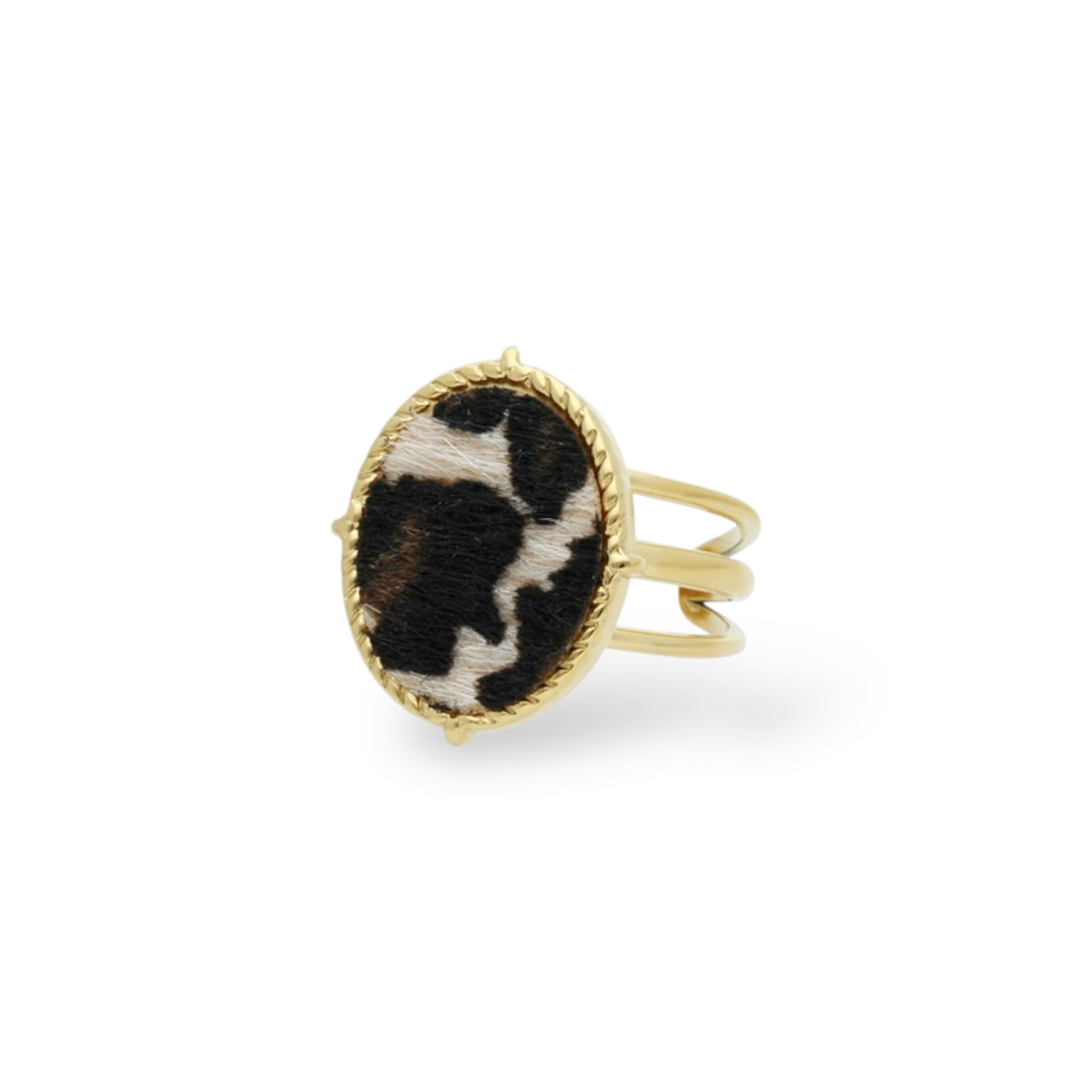 Anillo Cow dorado ajustable estilo western con diseño de manchas vacunas – RacoonMX