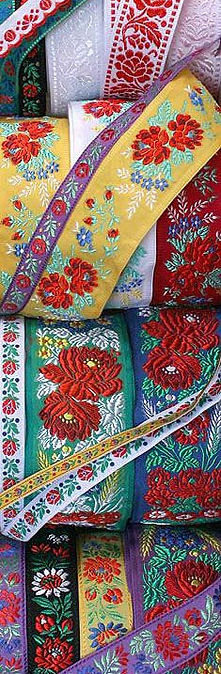 Authentic folkloric fabric jacquard ribbon trims from Czechia and Slovakia