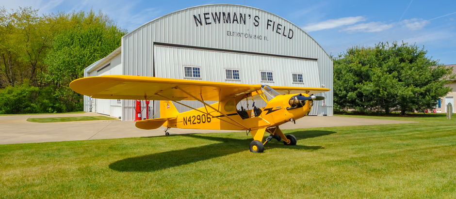 Carbon Cub in front of hangar at home in Newman's Field in Kalamazoo, Mi