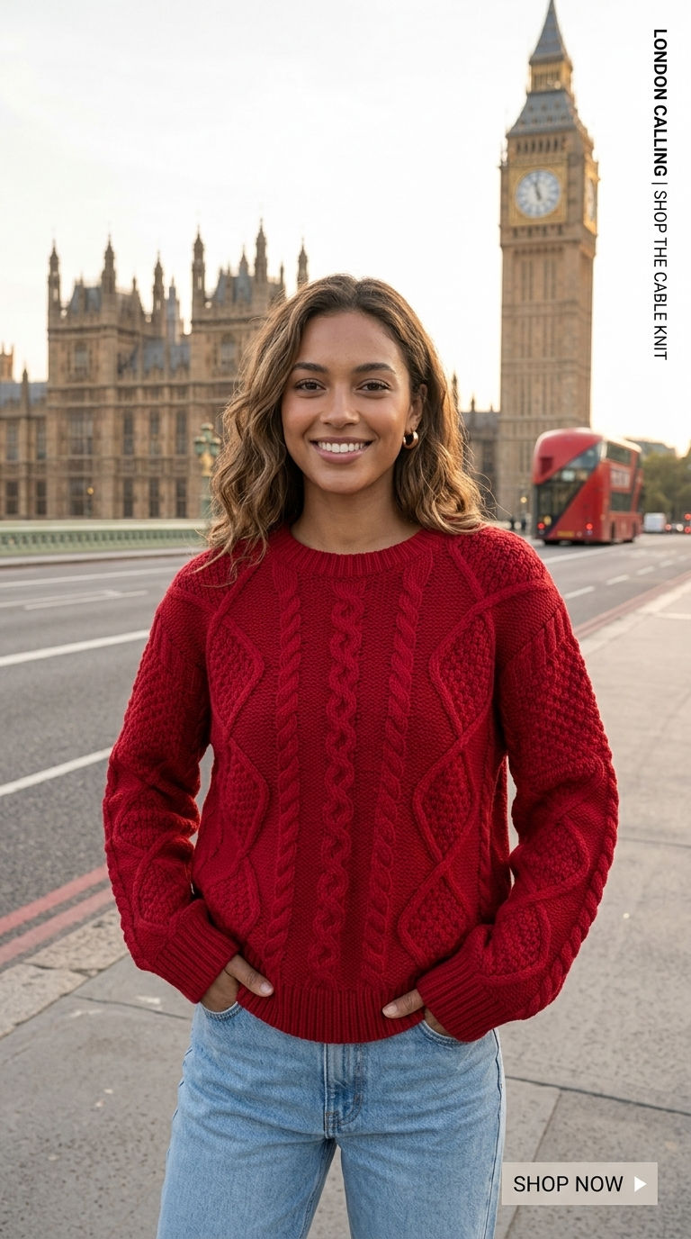 Crimson Cable-Knit Jumper – Chunky Crew Neck Cosy Sweater
