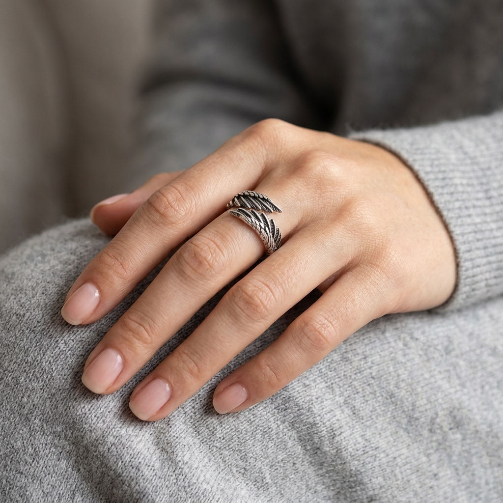 925 Silver Angel Wings Adjustable Ring
