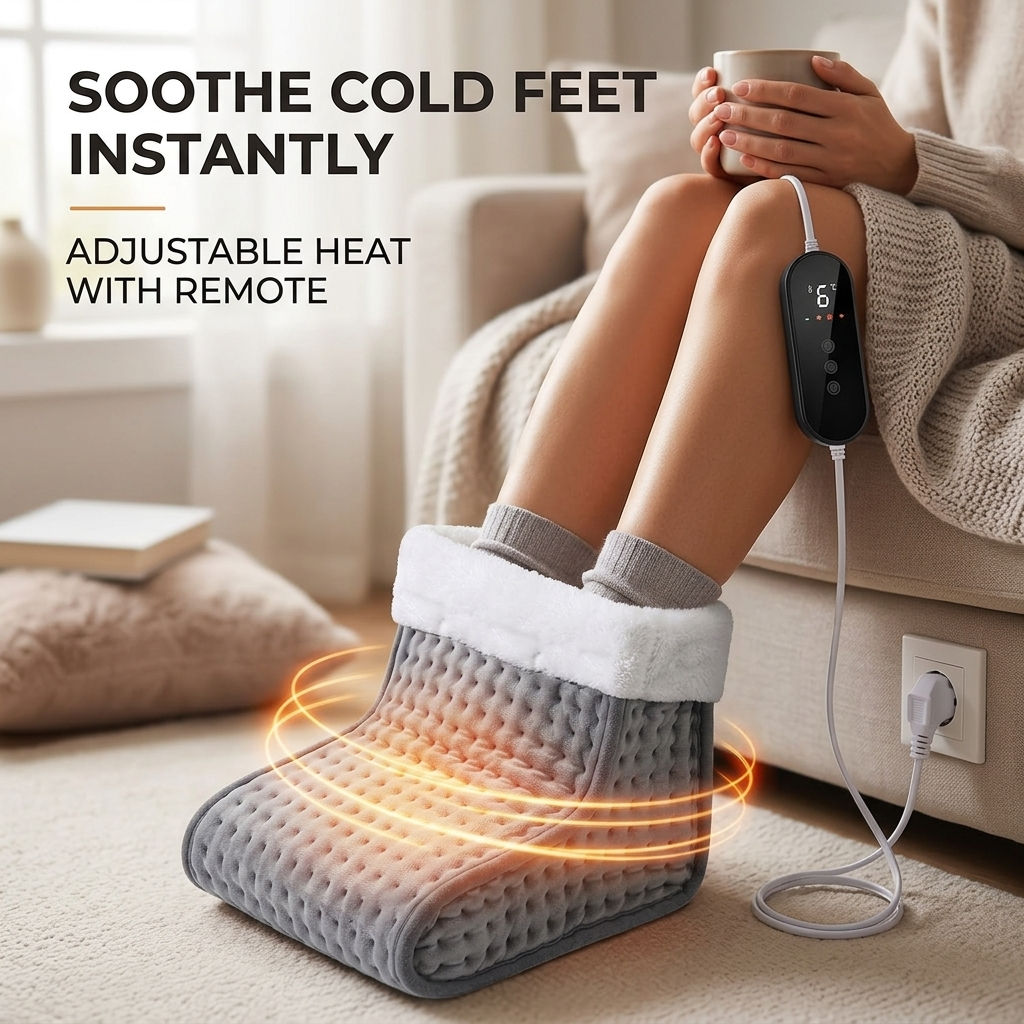 Luxury Soft Plush Electric Foot Warmer Boot – Cosy Heated Foot Cushion