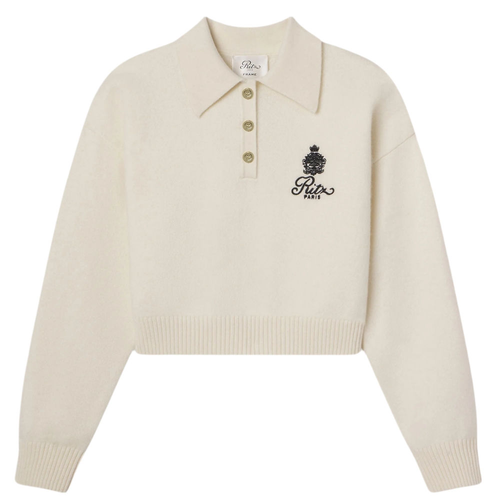 Embroidered Crest Polo Knit Jumper – Cream Old Money Style Sweater