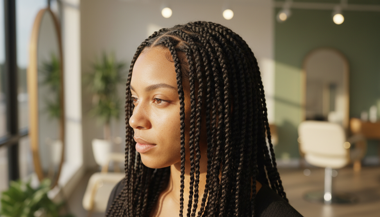 Eye-level view of freshly maintained palm roll twists with clean parting.