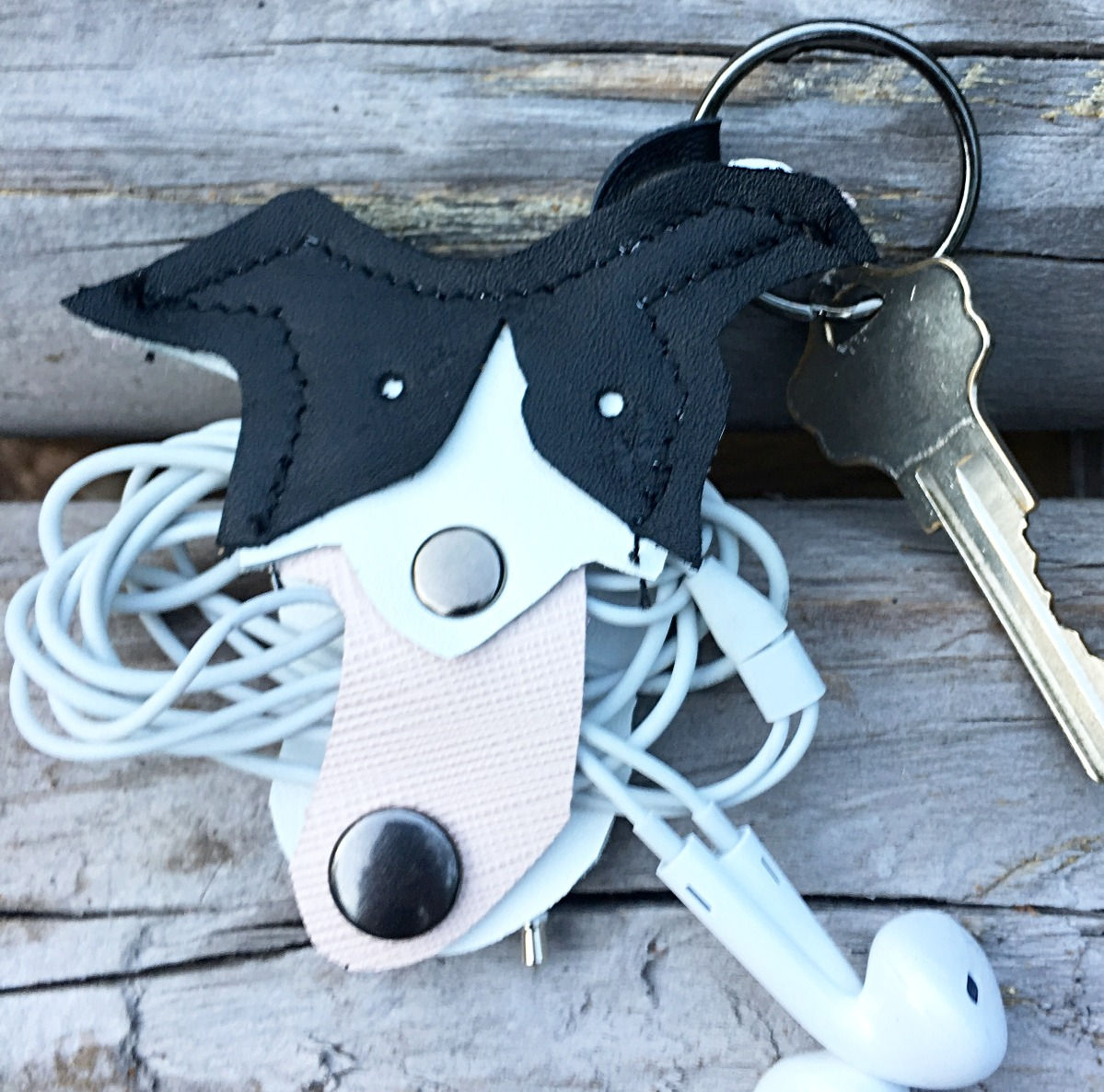 Leather Dog Earbud/Cord Holder Keychain