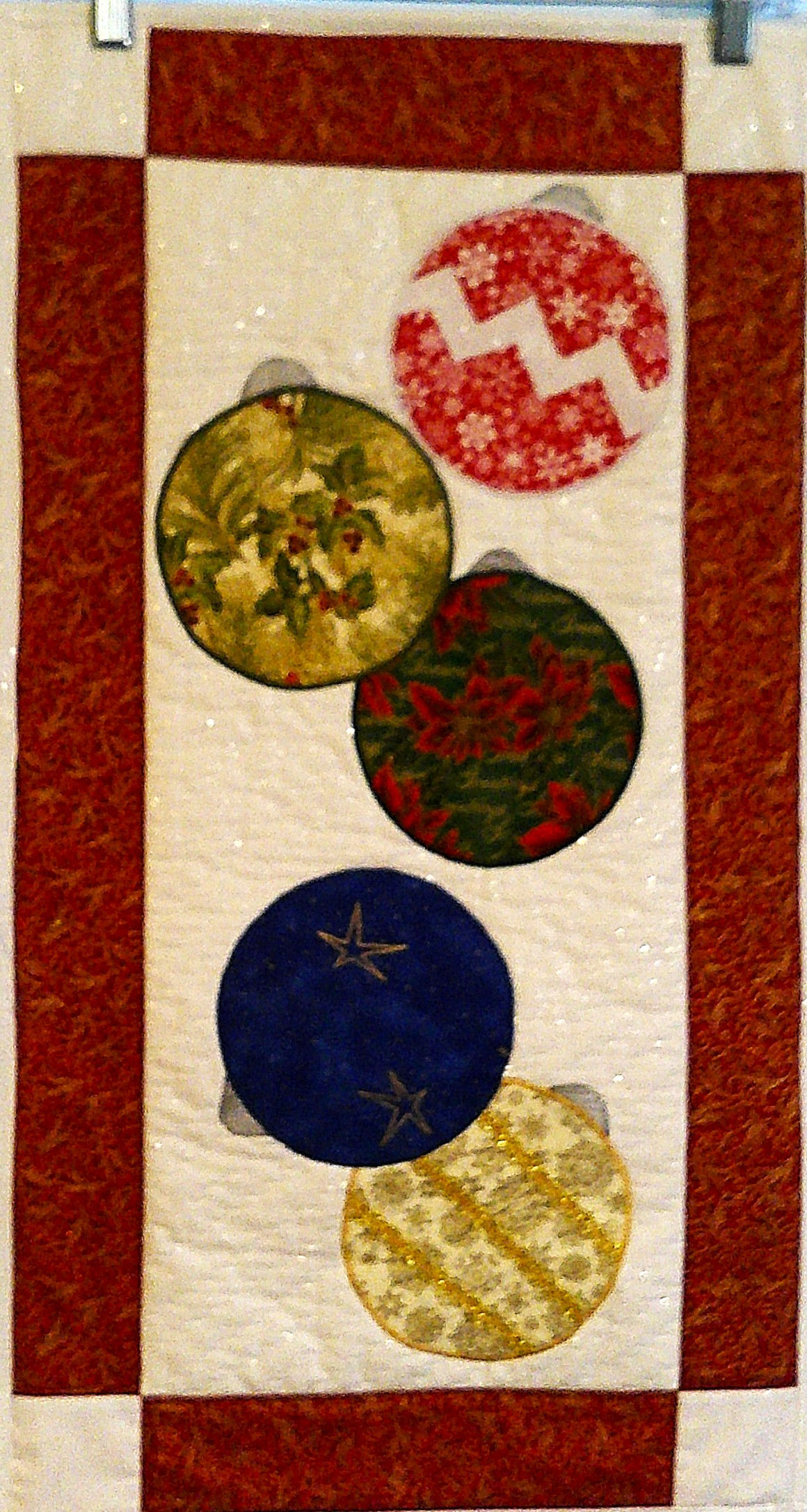 Christmas Ornaments Wall Quilt: 15.25x28--Appliqued & Pieced Wall Decor