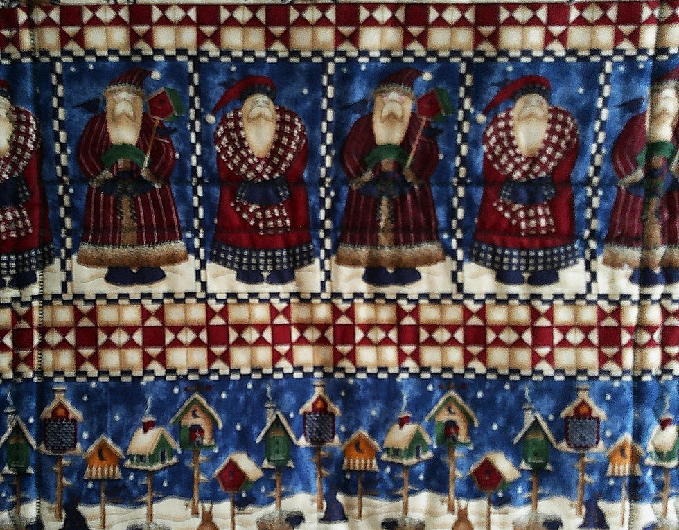 Thumbnail: Santas Wall Quilt in Green: 17x44--Enhanced & Pieced Wall Decor