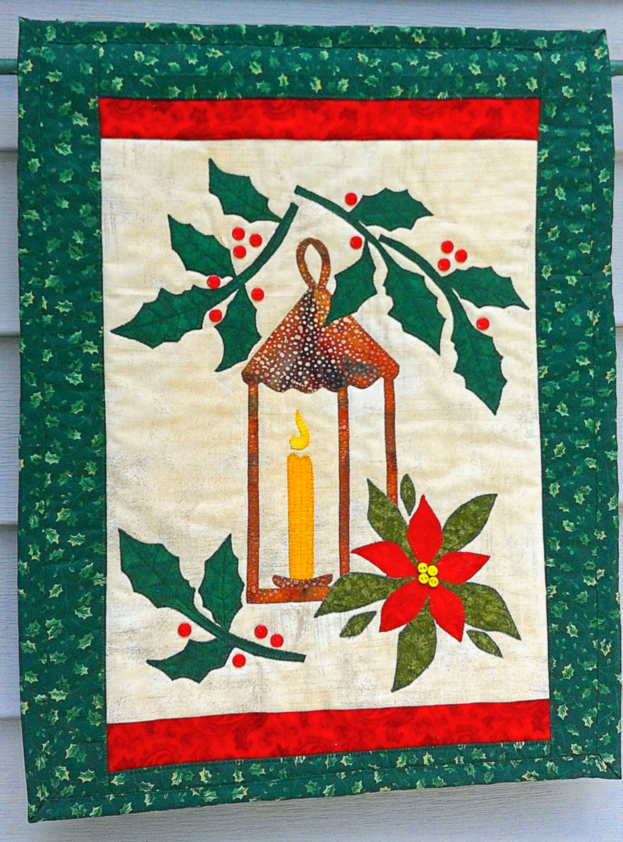 Candle Lamp Wall Quilt: 16x20--Appliqued Christmas Wall Decor