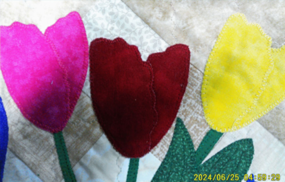Thumbnail: Tulips in Jar Wall Quilt: 22.5x22.5--Homecrafted Appliqued & Pieced Wall Decor
