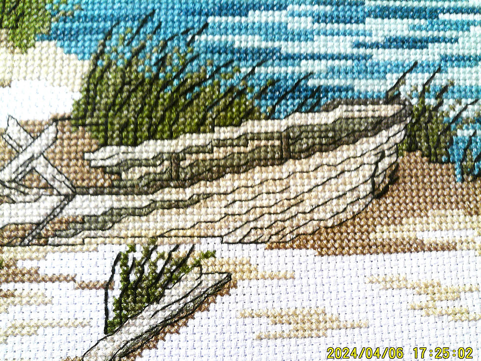 Thumbnail: Lighthouse Beach Scene Wall Art: 14x11--Handcrafted Cross-stitched Wall Decor