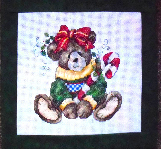 Christmas Bear Wall Art: 10x10--Cross-stitched Wall Decor