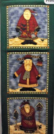 Three Santas Wall Quilt: 17x44--Enhanced & Pieced Wall Decor
