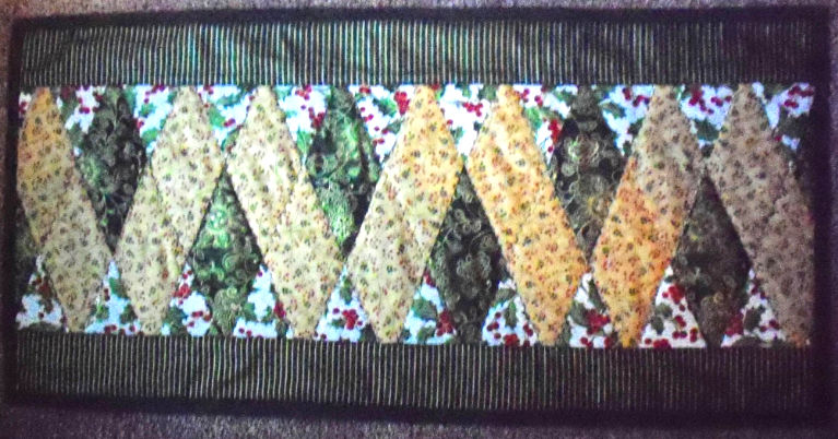 Christmas Green & Gold Table Runner:15x30--Pieced Reversable Table Decor