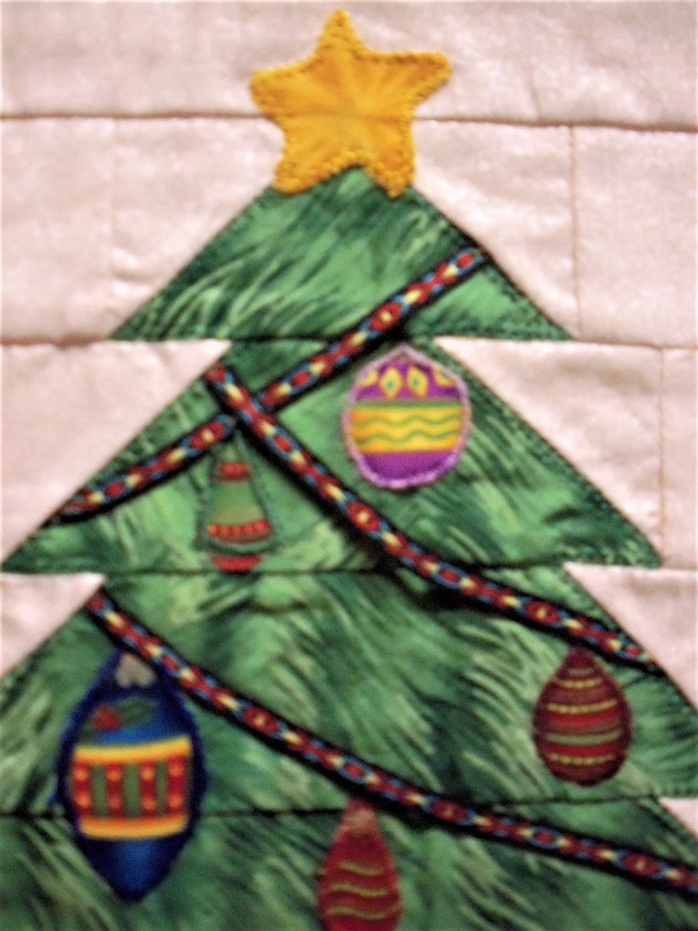 Thumbnail: Christmas Tree with Presents Wall Quilt: 17x17--Appliqued & Pieced Wall Decor