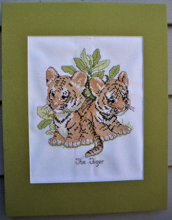 Tiger Cubs Wall Art: 10x10 inches--Cross-stitched Wall Decor