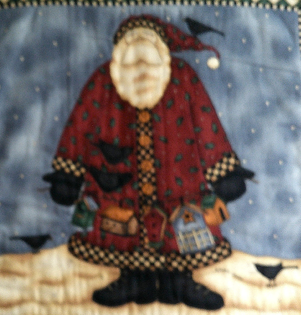 Thumbnail: Santas Wall Quilt in Green: 17x44--Enhanced & Pieced Wall Decor
