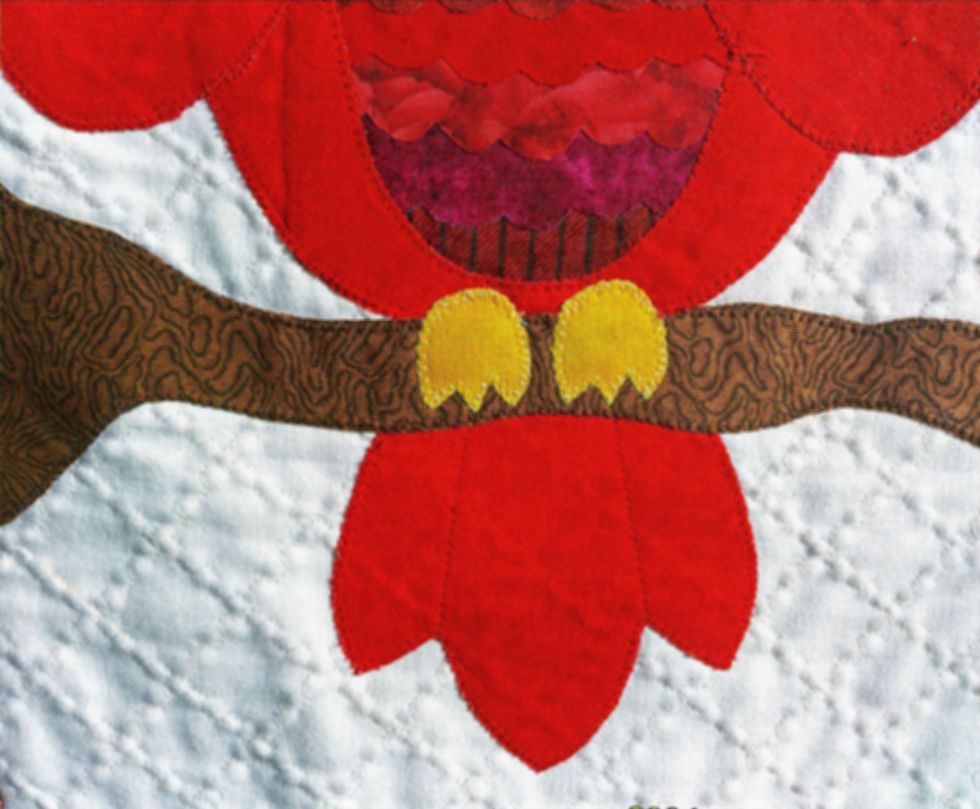 Thumbnail: Red Owl Wall Quilt: 16X26.5--Homecrafte Appliqued & Pieced Wall Decor