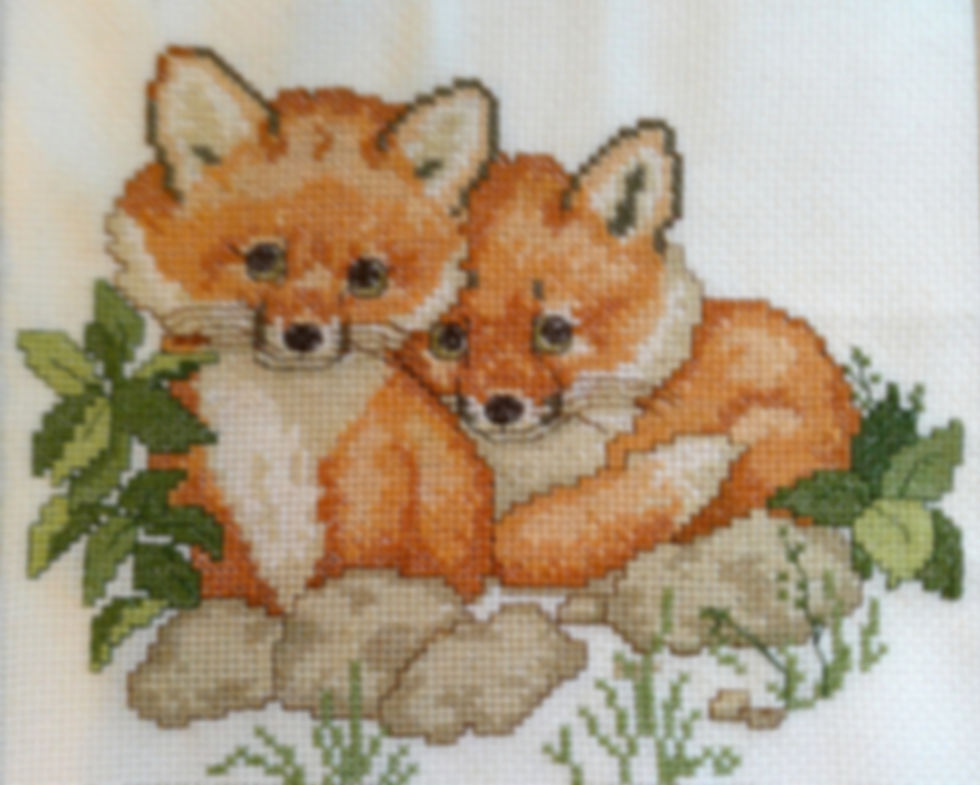 Thumbnail: Baby Red Foxes Wall Art: 11x14--Handcrafted Cross-stitched Nursery Decor