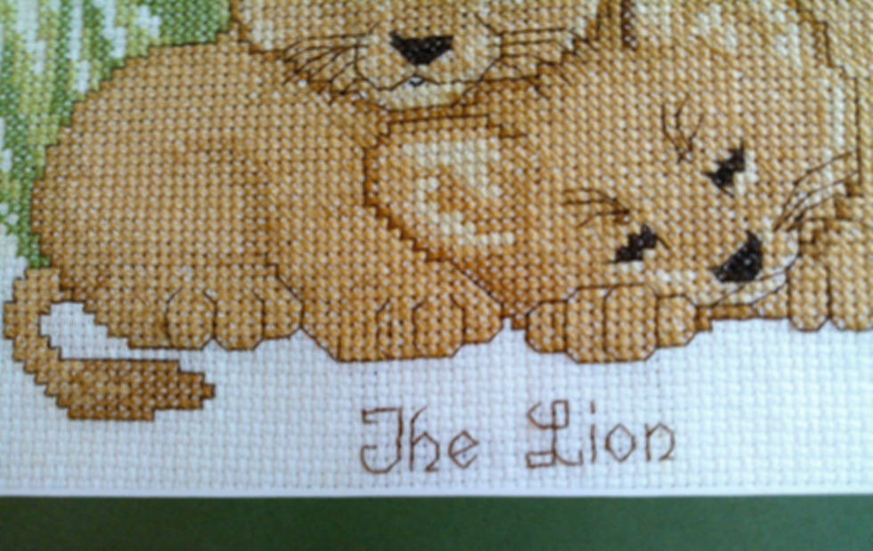 Thumbnail: Lion Cubs Wall Art:14x11 inches--Cross-stitched Wall Decor