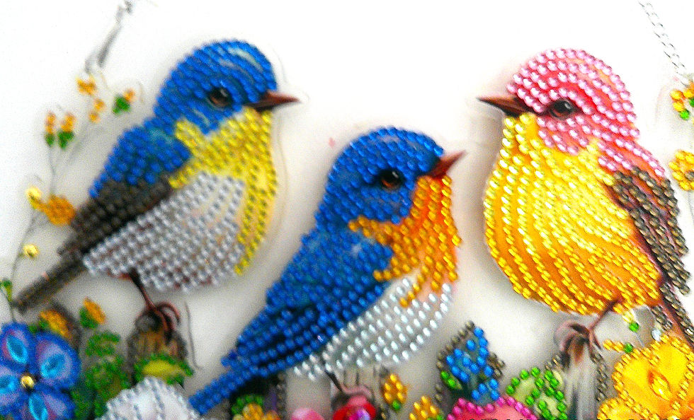 Thumbnail: Birds and Flowers Suncatcher: 9.5x8.5--Handcrafted Diamond Art Window/Wall Decor