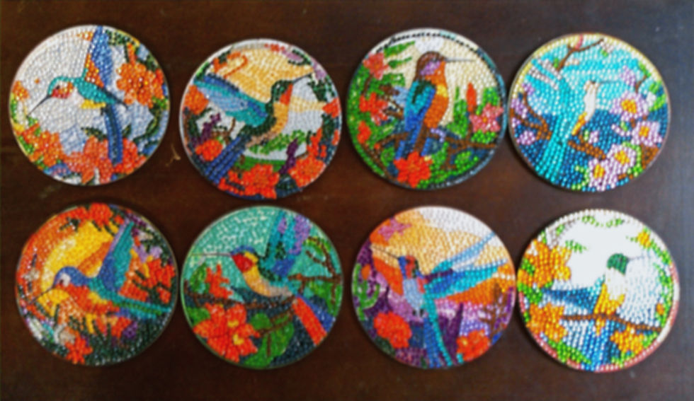 Thumbnail: Hummingbird Coasters: Set of 8 4-inch Diameter with holder-Diamond Art Decor