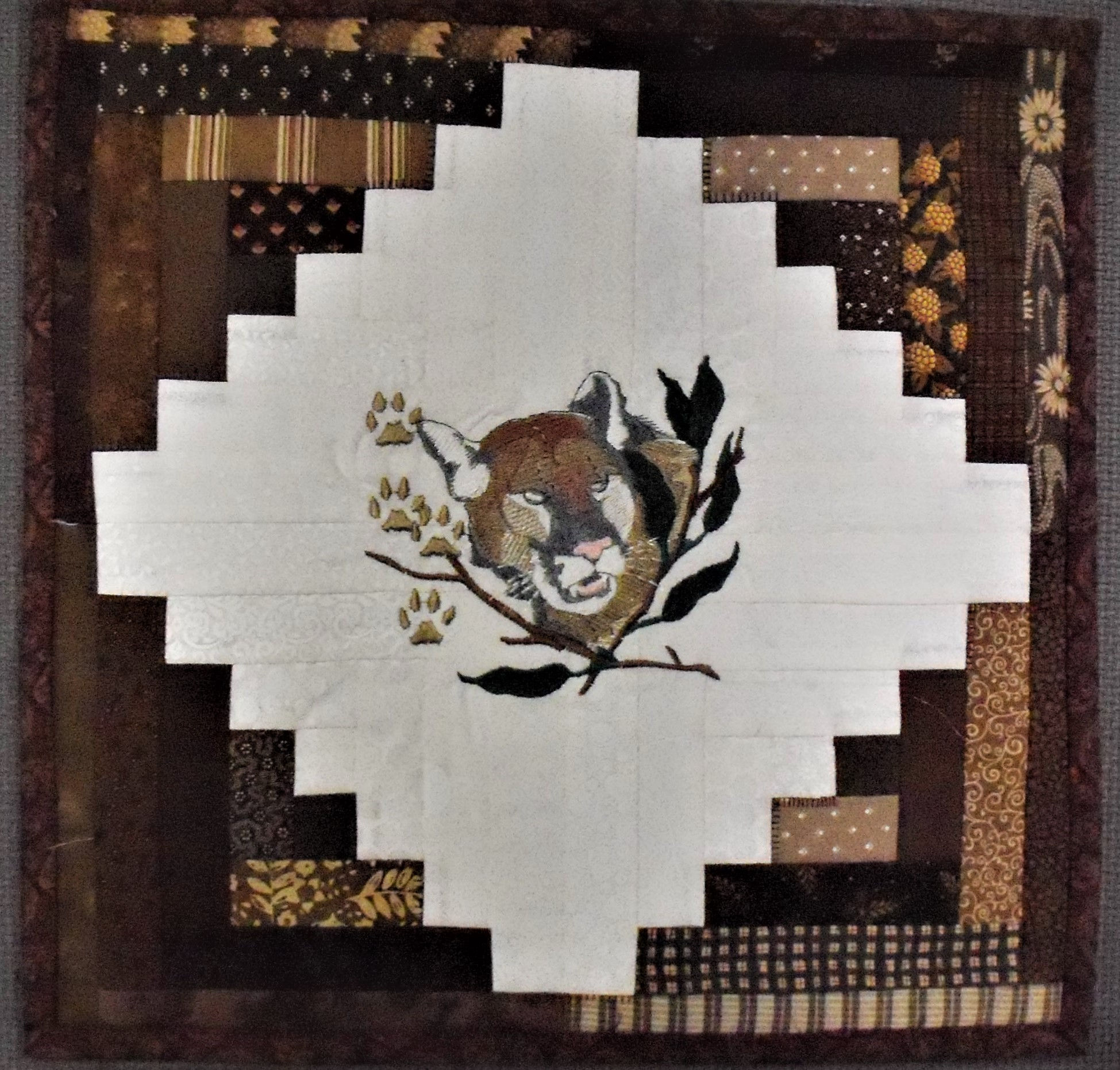 Mountain Lion Wall Quilt: 15.5x15.5--Embroidered Wall Decor