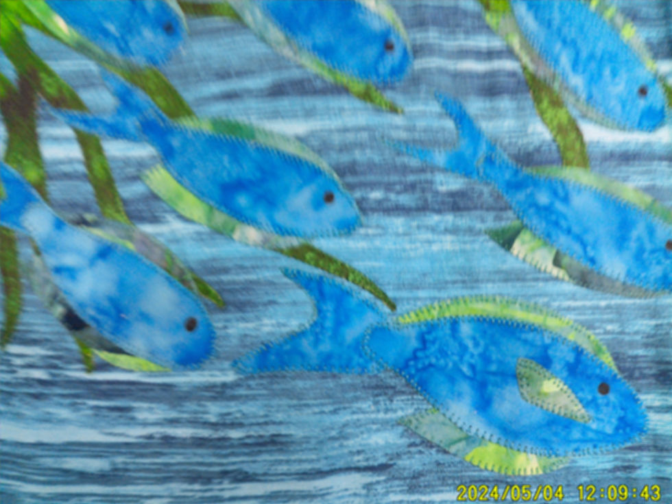 Thumbnail: Tropical Fish Wall Quilt: 31.5x44--Appliqued & Pieced  Homecrafted Wall Decor