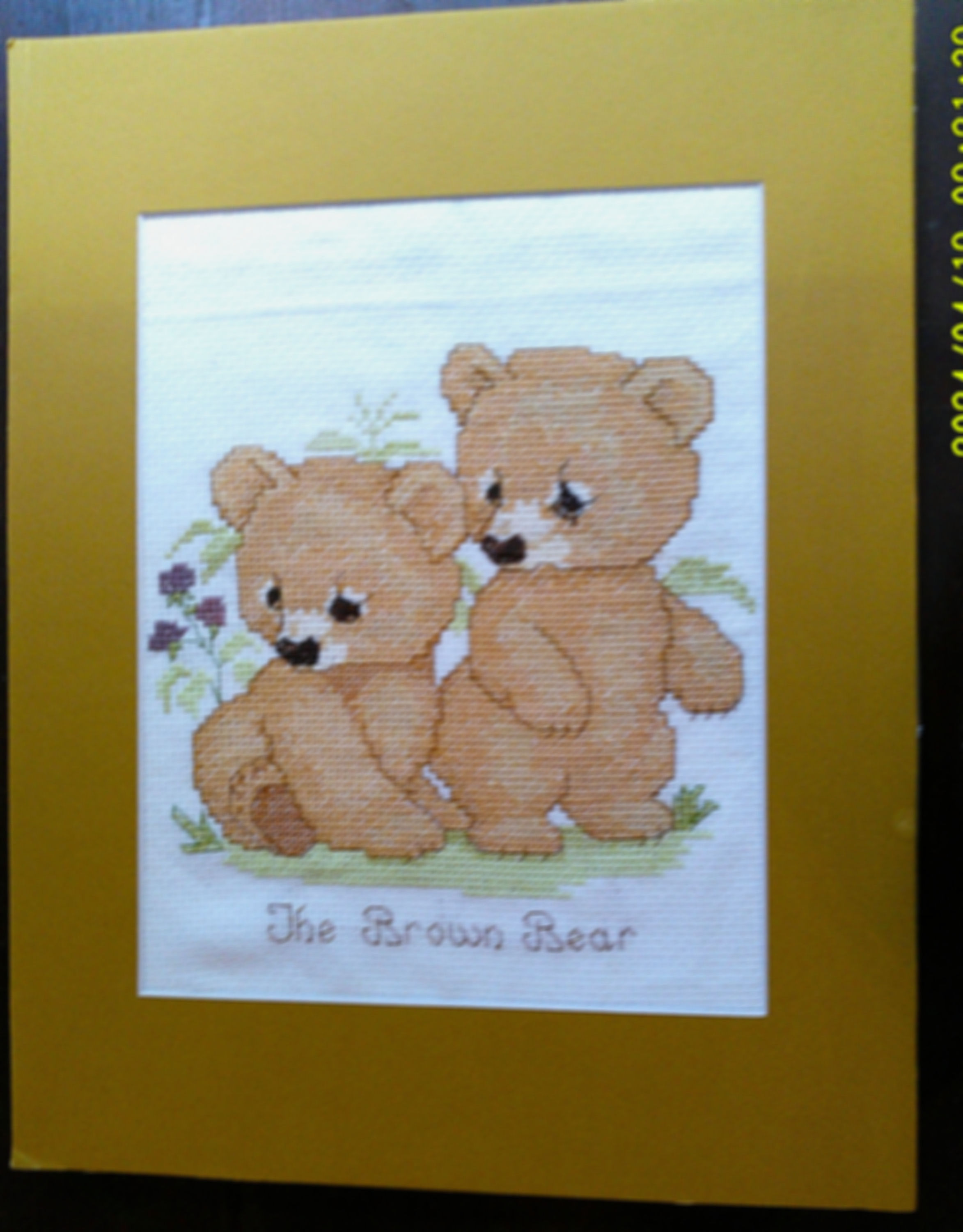 Brown Bear Cubs Wall Art: 11x14 inches--Cross-stitched Wall Decor
