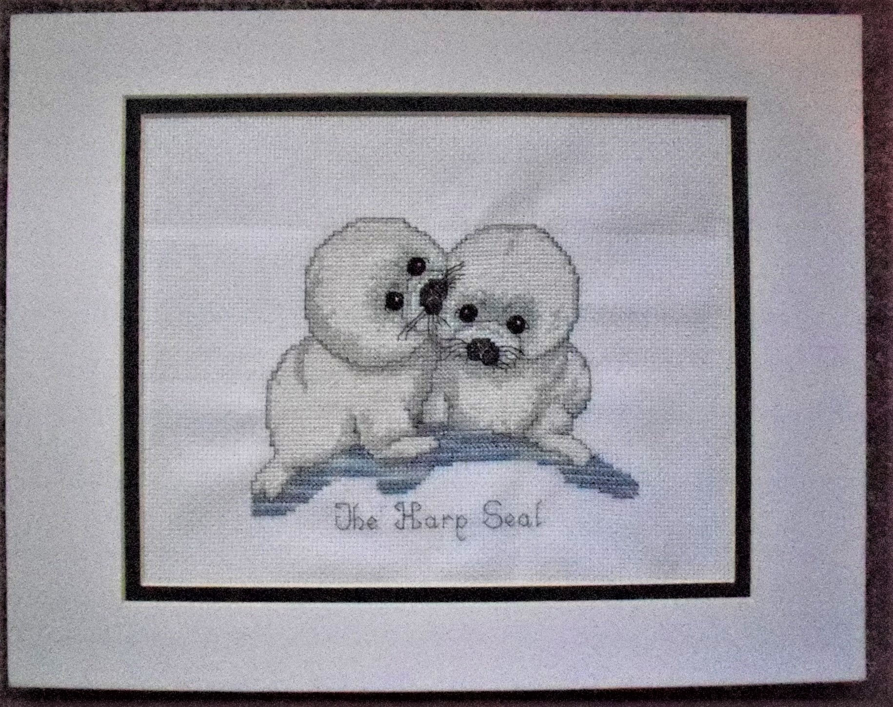 Harp Seals Pups Wall Art: 14x11 inches--Cross-stitched Wall Decor