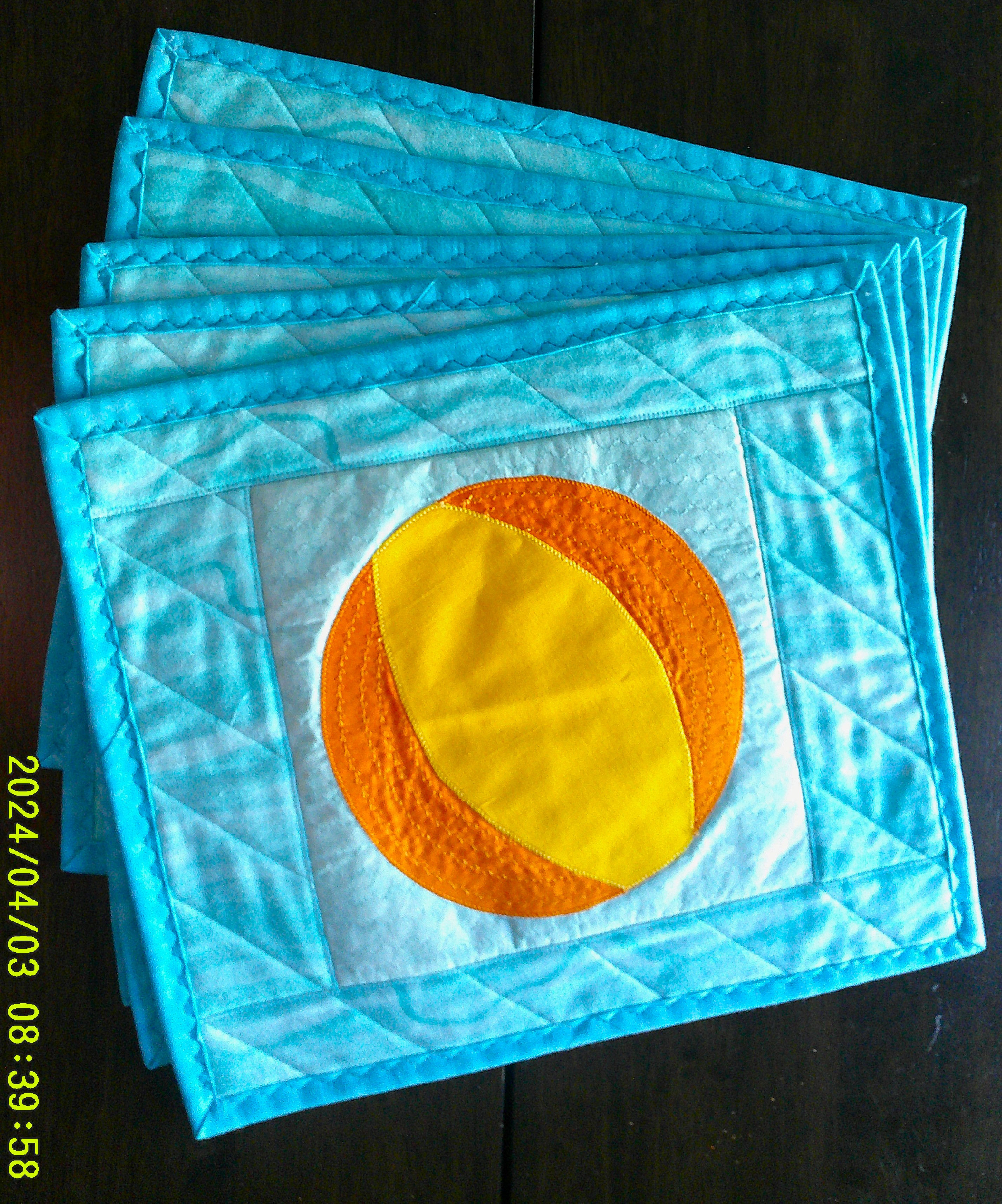 Summer Placemats: 15x13--Set of 4-Appliqued Table Decor
