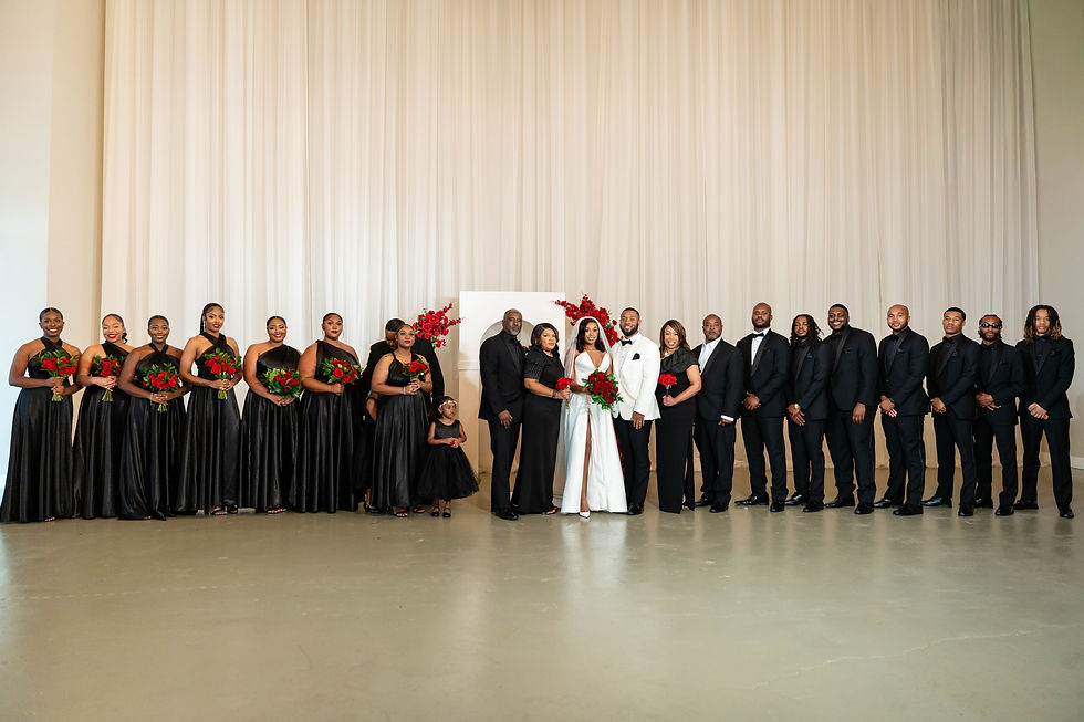 Winston Salem elegant black tie wedding featuring the bride, groom, bridesmaids and groomsmen.