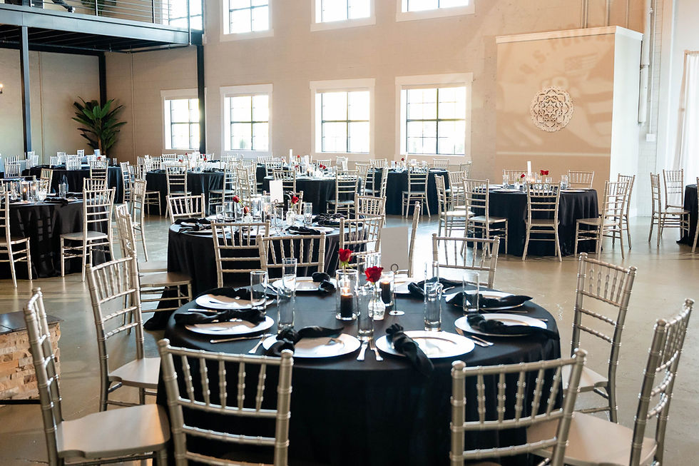 Wedding reception setup at The Event at Two Ten in Downtown Kernersville, North Carolina