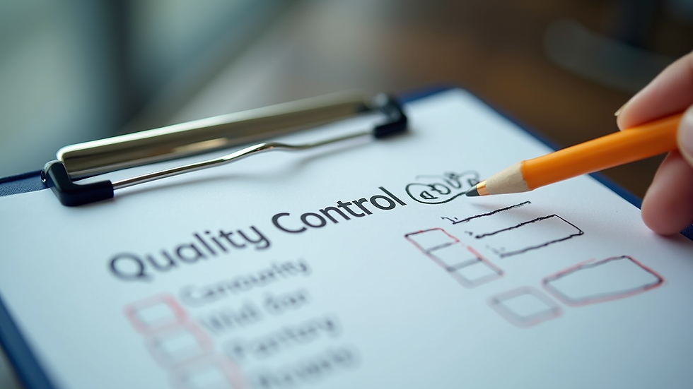 Close-up view of a quality control checklist on a clipboard