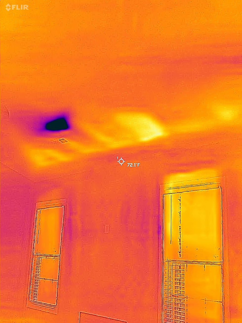 Thermal image showing missing attic insulation