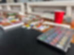Art supplies with pain swatches