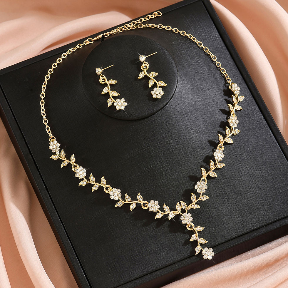 Miniatura: 3PC Women's Fashion Design Flower Necklace Earrings Jewelry Set Suitable for Wed