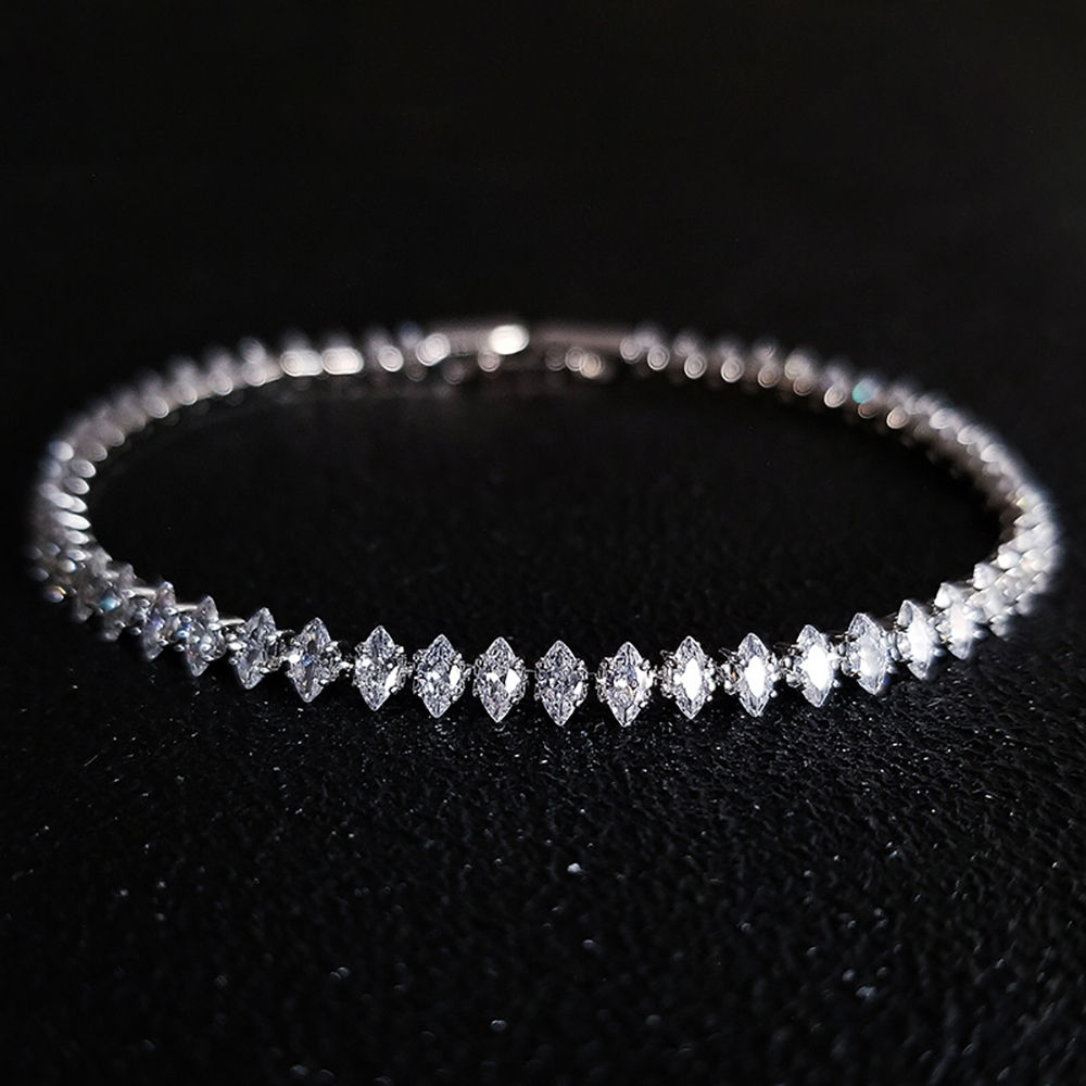 2024 New Marquise Oval Square Cut Luxury Silver Color on Hand Tennis Bracelet Ba