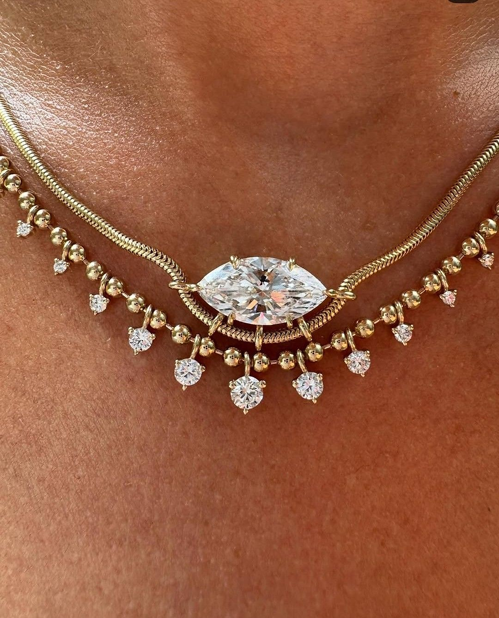 Miniatura: Luxury Copper Necklace for Women with Marquise Artificial Gemstones and Tassel D