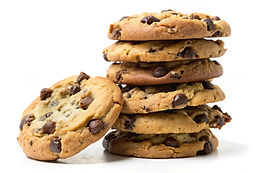 Homemade Chocolate Chip Cookies Stacked Tower and Front view of stacked chocolate chip coo