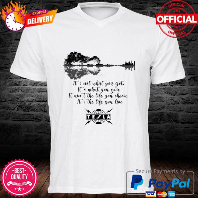 Mycheckoutshirts - Tesla it’s not what you got it’s what you give guitar forest shirt