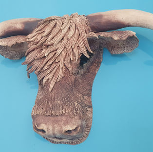 Highland Cow pottery, handmade stoneware clay, Studio 12 Art, Rachele Henderson