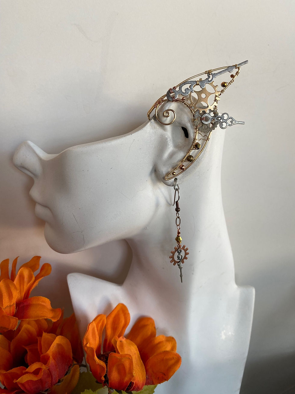 Thumbnail: Steampunk Ear Wrap in Copper and Brass: 02