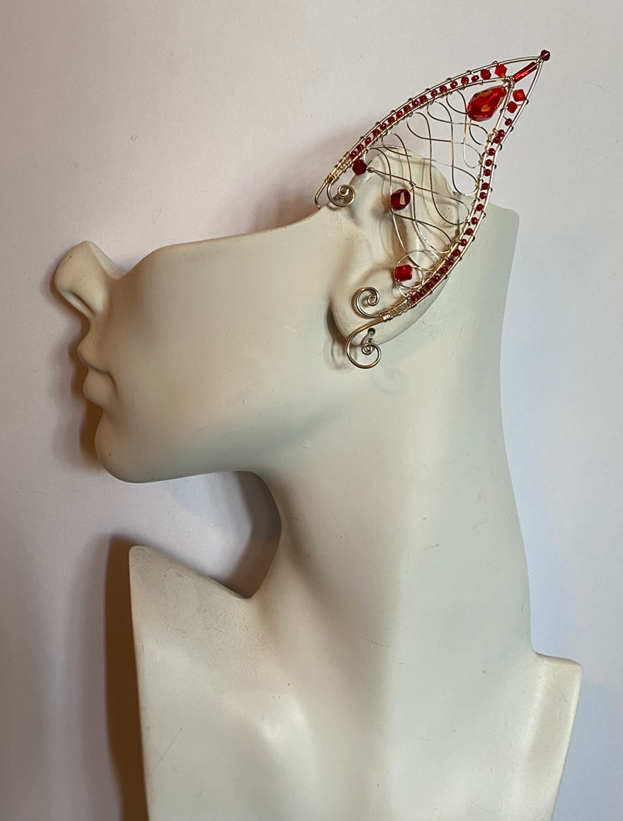 Thumbnail: Fancy Brass Wire Elf Ears Woven with Swarovski Crystals