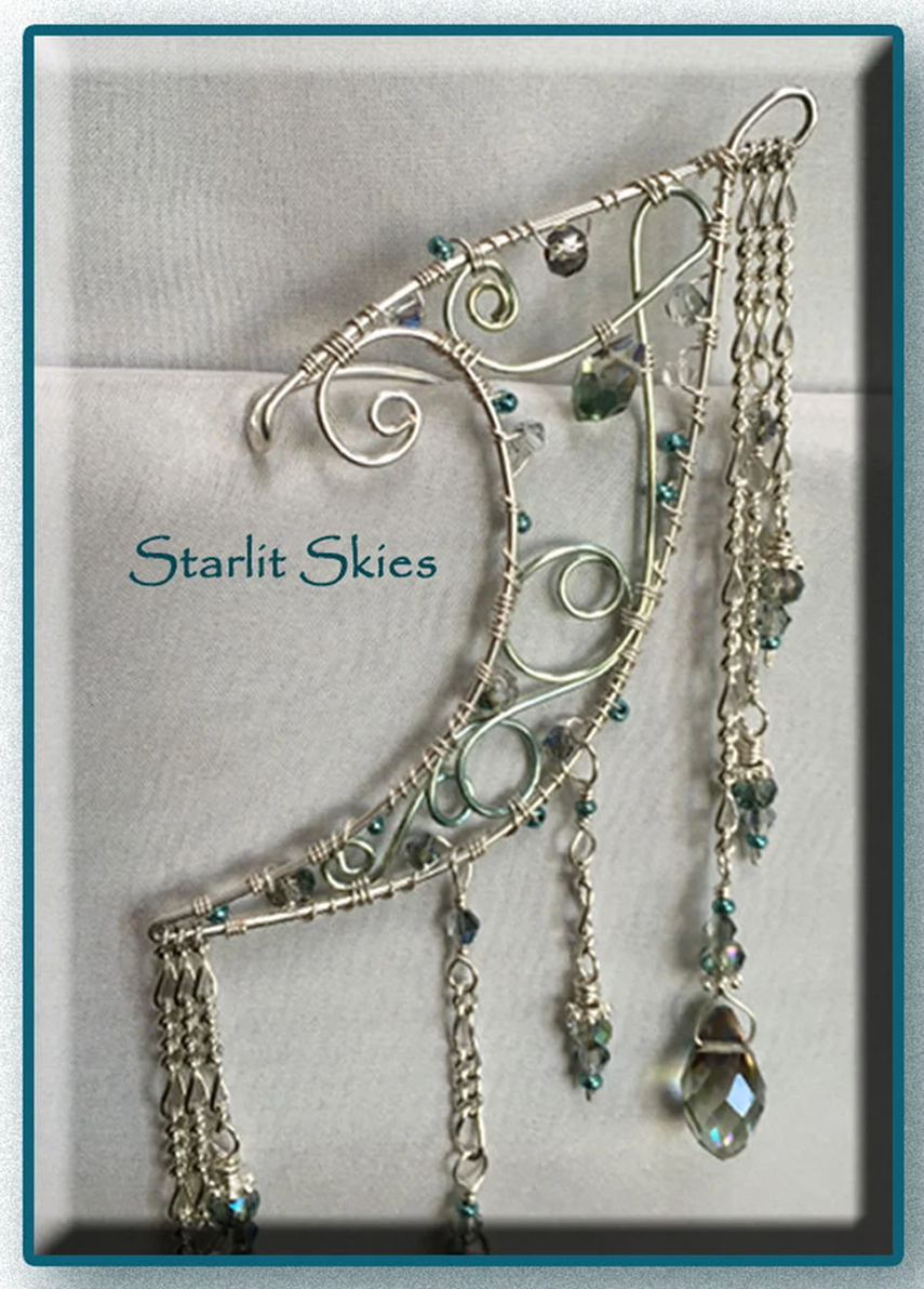 Thumbnail: Curley Wire Elf Ears in Sterling Dripping in Swarovski Crystals