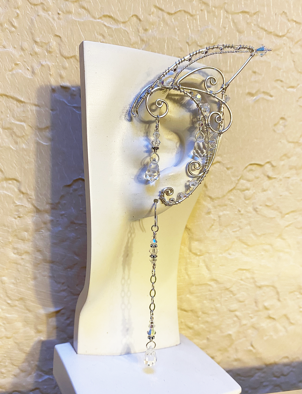 Thumbnail: Triple Teardrop Wire Elf Ears in Sterling, with Swarovski & Earring