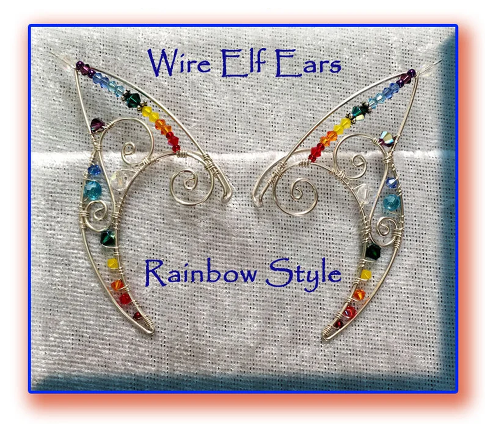 Rainbow Wire Elf Ears crafted in Sterling Silver and Swarovski Crystals