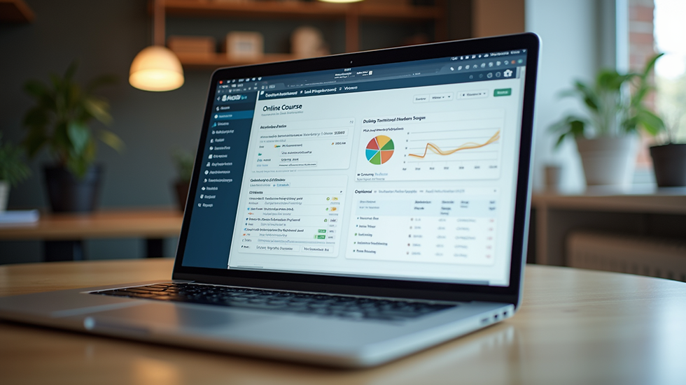 Eye-level view of a laptop displaying an online course dashboard