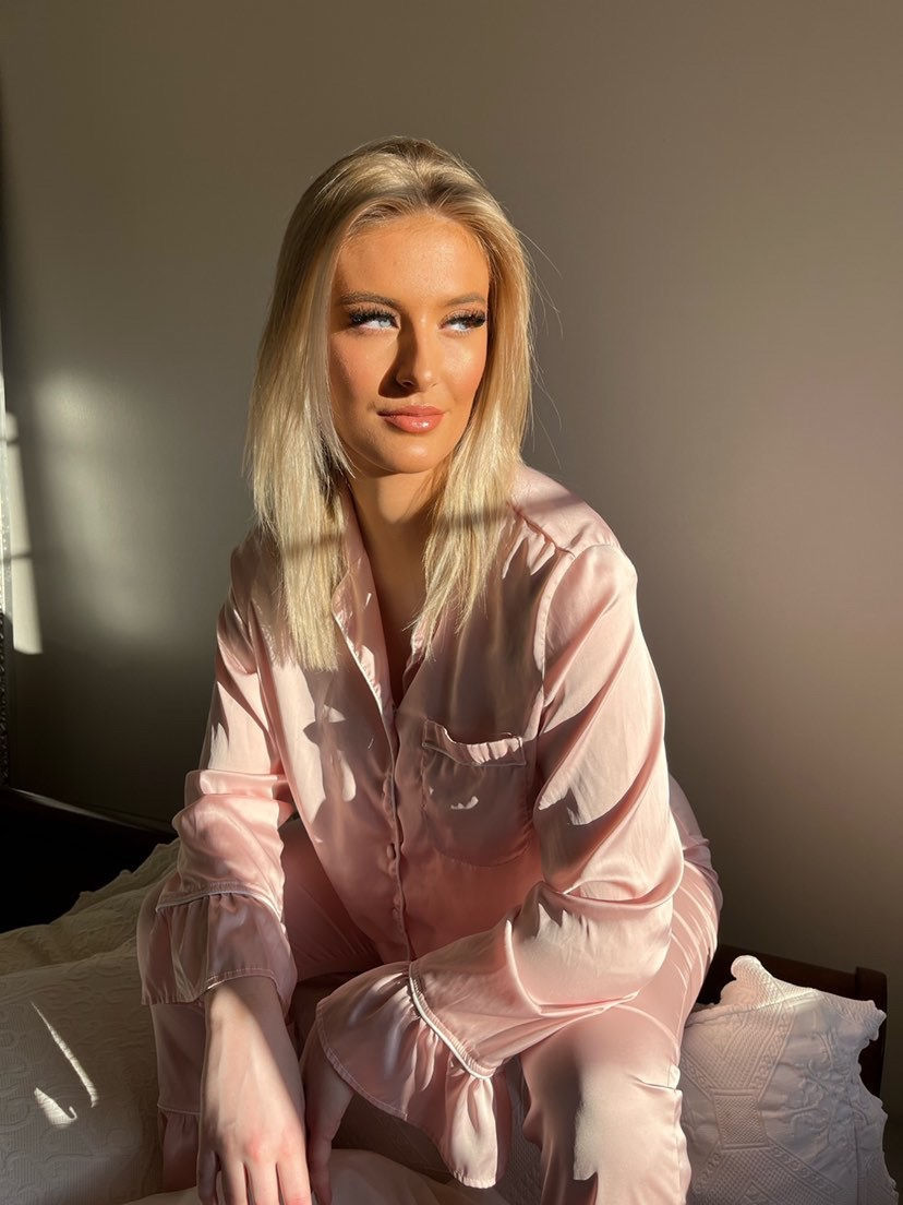 Thumbnail: LUXE Satin Frill Long Sleeve Pyjama Set 