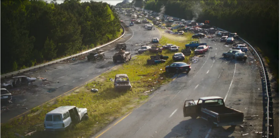 Un escenario de la película Civil war, que parece más el de una película de zombies.