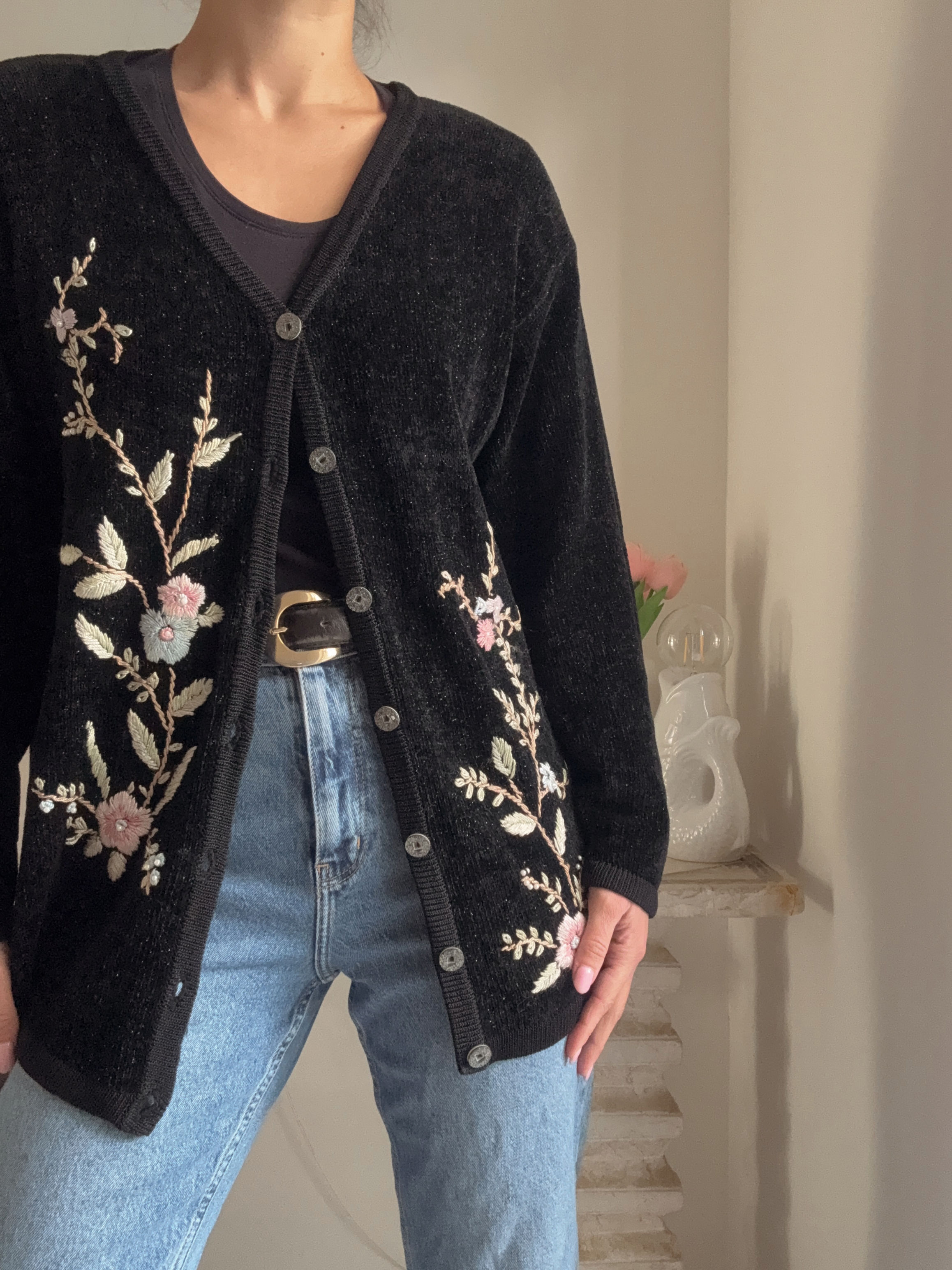 Glitter vintage cardigan embroidery 